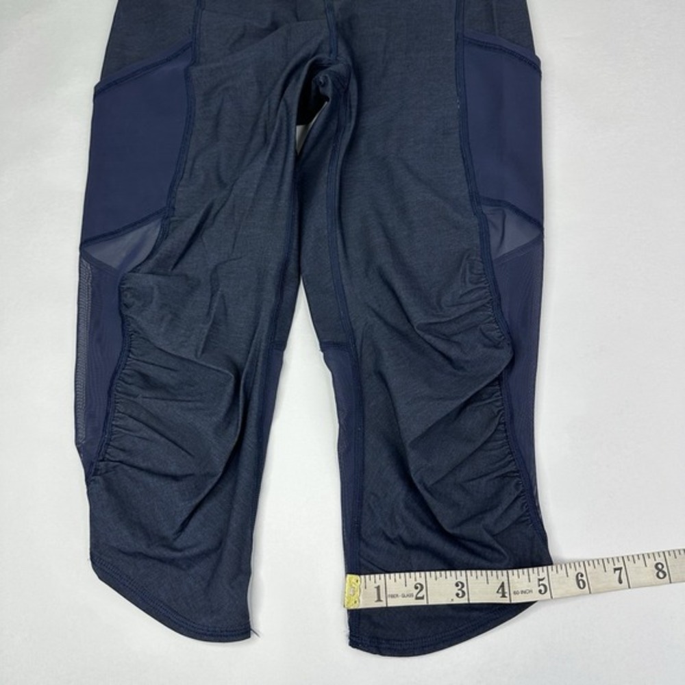 Lululemon Athletica Navy Neon Green Mesh Pocket Cropped Leggings Size 4 - Picture 10 of 12